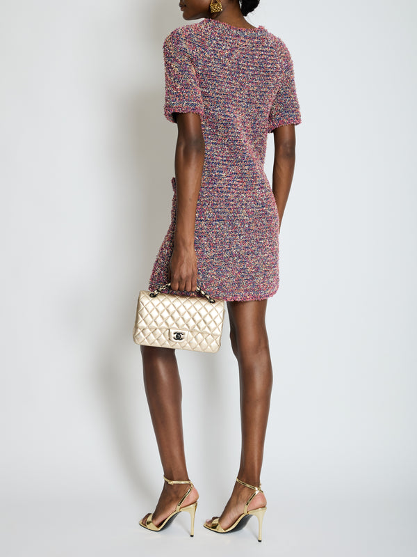 Chanel Purple, Pink & Orange Tweed Short Dress with Hot Pink Buttons Detail Size FR 36 (UK 8)