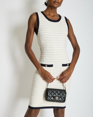 Chanel Cream Sleeveless Midi Dress with Navy Hem and Pocket Detail Size FR 34 (UK 6)