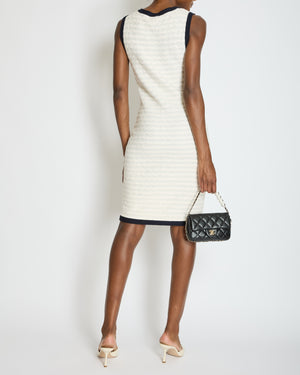 Chanel Cream Sleeveless Midi Dress with Navy Hem and Pocket Detail Size FR 34 (UK 6)