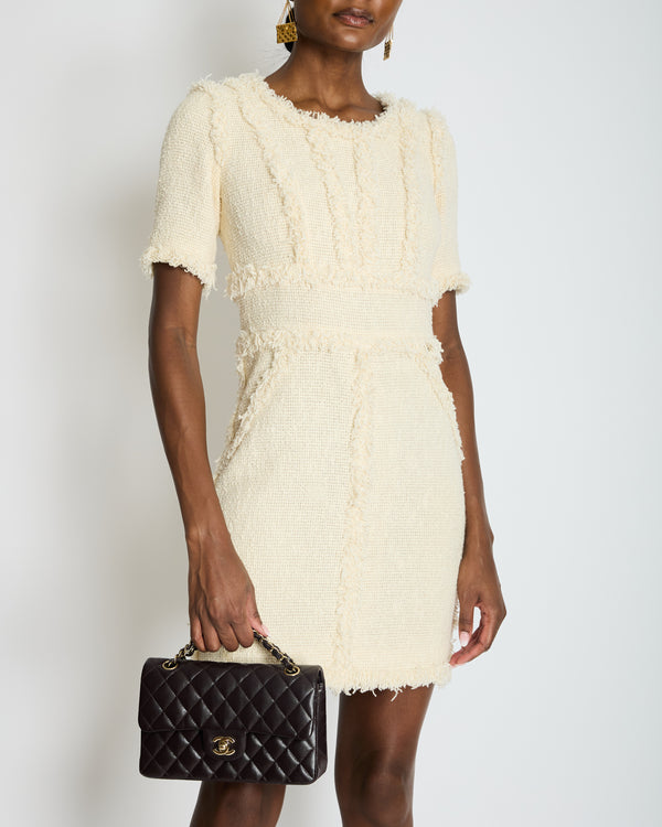 Chanel 10/P Cream Short Sleeve Tweed Midi Dress Size FR 36 (UK 8)