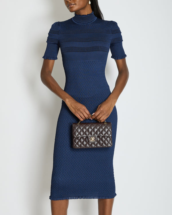 Fendi Dark Blue Ribbed Midi Silk Dress Size IT 36 (UK 4)
