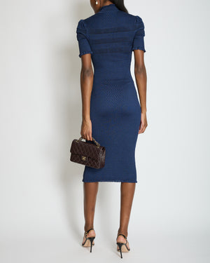 Fendi Dark Blue Ribbed Midi Silk Dress Size IT 36 (UK 4)