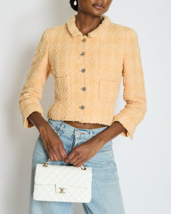 Chanel 96/P Peach Tweed Jacket with Silver CC Medallion Logo Buttons Size FR 36 (UK 8)