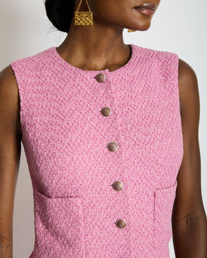Chanel Pink Lesage Tweed Midi Dress with CC Logo Buttons & Ruffle Hem Details Size FR 36 (UK 8)