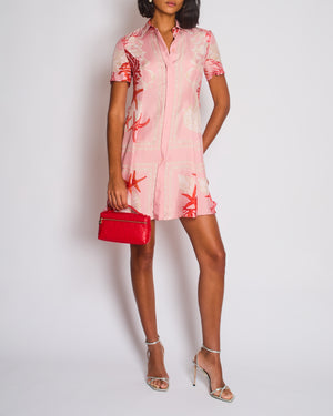 Versace Pink Coral Printed Silk Mini Dress Size IT 36 (UK 4)