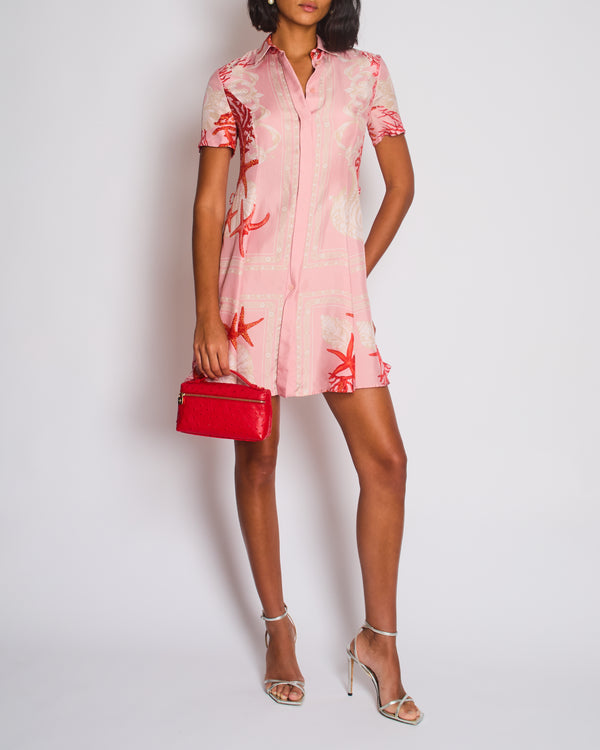Versace Pink Coral Printed Silk Mini Dress Size IT 36 (UK 4)