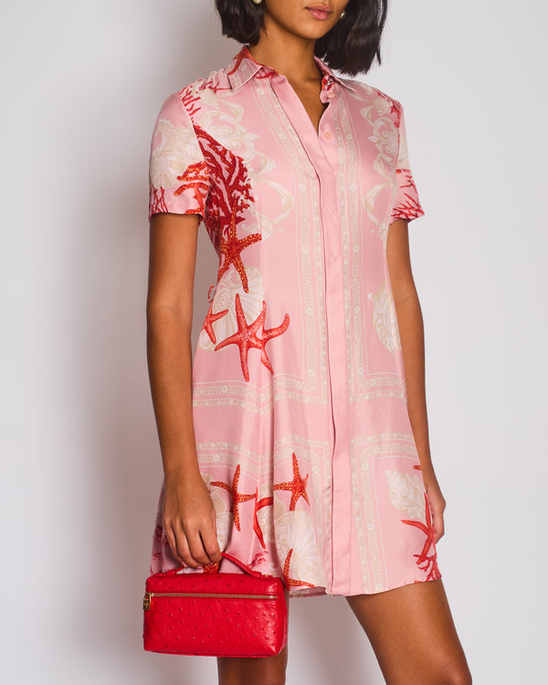 Versace Pink Coral Printed Silk Mini Dress Size IT 36 (UK 4)