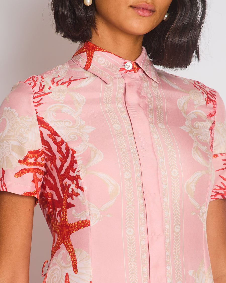 Versace Pink Coral Printed Silk Mini Dress Size IT 36 (UK 4)