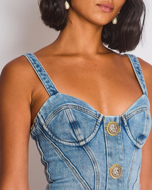 Balmain Denim Mini Dress with Silver and Gold Buttons Size FR 36 (UK 8)