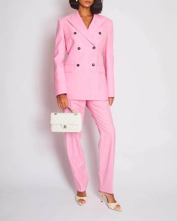 Calvin Klein Candy Pink Check Suit Jacket and Straight Let Trousers Set Size FR 38 (UK 10)