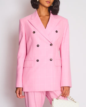 Calvin Klein Candy Pink Check Suit Jacket and Straight Let Trousers Set Size FR 38 (UK 10)