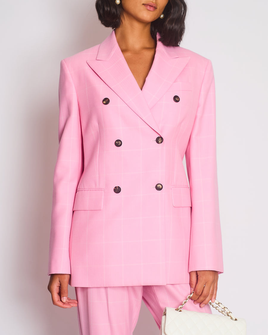 Calvin Klein Candy Pink Check Suit Jacket and Straight Let Trousers Set Size FR 38 (UK 10)