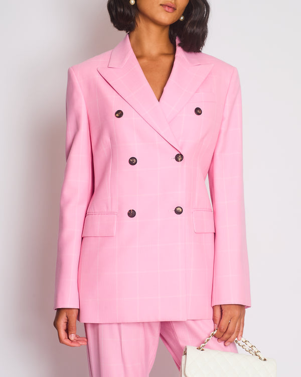 Calvin Klein Candy Pink Check Suit Jacket and Straight Let Trousers Set Size FR 38 (UK 10)