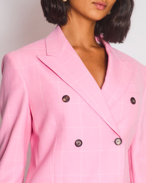Calvin Klein Candy Pink Check Suit Jacket and Straight Let Trousers Set Size FR 38 (UK 10)