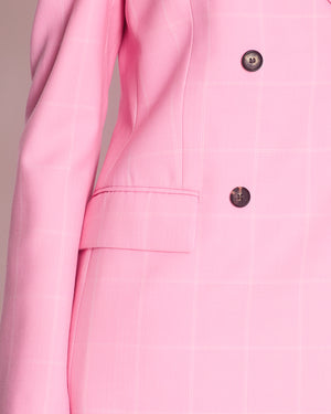 Calvin Klein Candy Pink Check Suit Jacket and Straight Let Trousers Set Size FR 38 (UK 10)
