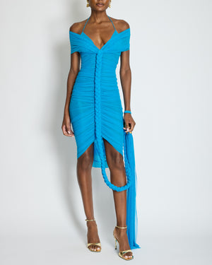 Schiaparelli SS/25 Blue Braided Ballerina Neckline Mini Dress Size FR 36 (UK 8)