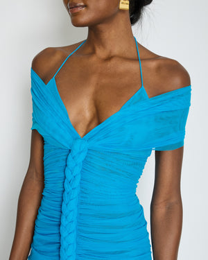 Schiaparelli SS/25 Blue Braided Ballerina Neckline Mini Dress Size FR 36 (UK 8)