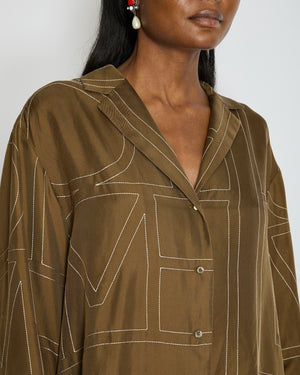 Toteme Brown Monogram Silk Shirt and Shorts Set Size DK38 (UK12)