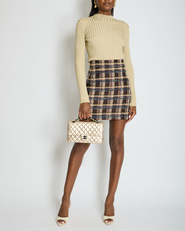 Gucci Brown Wool Houndstooth Mini Skirt with Metallic Thread Detail Size IT 38 (UK 6)