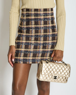 Gucci Brown Wool Houndstooth Mini Skirt with Metallic Thread Detail Size IT 38 (UK 6)