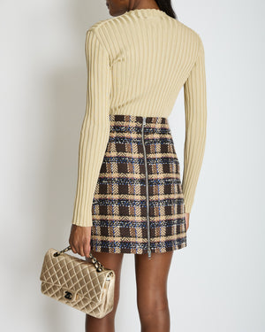Gucci Brown Wool Houndstooth Mini Skirt with Metallic Thread Detail Size IT 38 (UK 6)