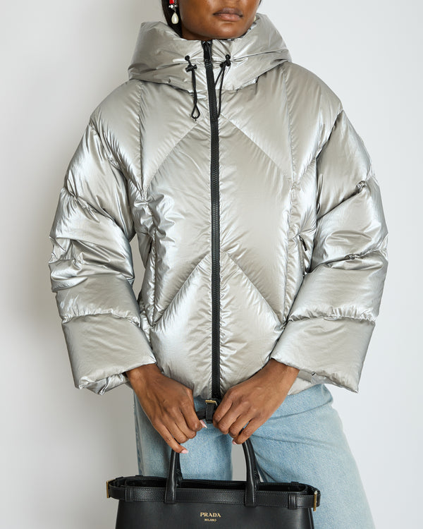 Moncler Silver Puffer Jacket Size 1 (UK 8)