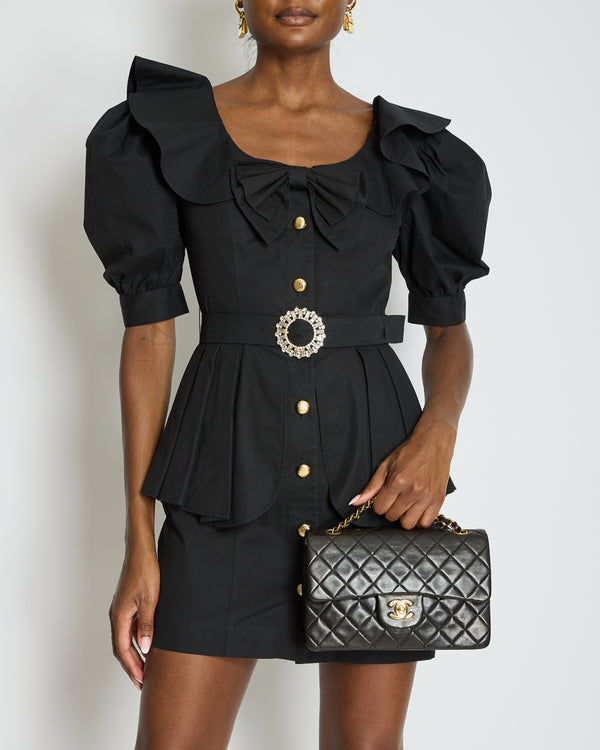 Alessandra Rich Black Mini Dress with Bow Neckline and Belt Detailing Size IT 40 (UK 8)