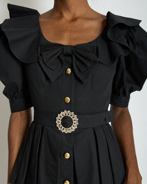 Alessandra Rich Black Mini Dress with Bow Neckline and Belt Detailing Size IT 40 (UK 8)