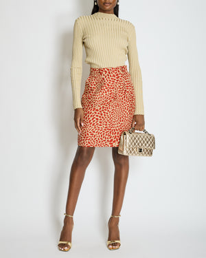 Yves Saint Laurent Vintage Beige, Red Lip Print Silk A-Line Mini Skirt Size FR 38 (UK 10)