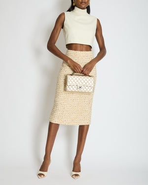 Alessandra Rich Beige, Yellow and Orange Tweed Midi Skirt Size IT 40 (UK 8)