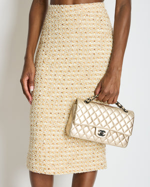 Alessandra Rich Beige, Yellow and Orange Tweed Midi Skirt Size IT 40 (UK 8)