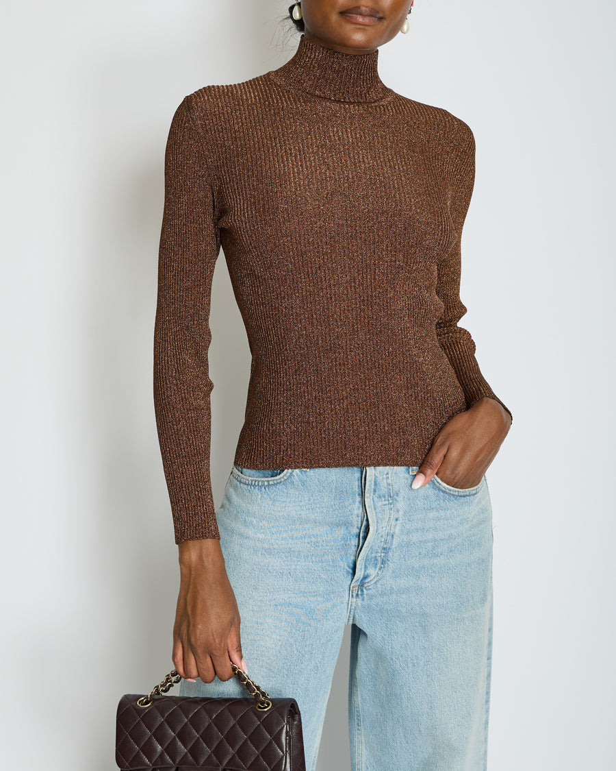 Hermès Bronze Metallic Knitted Longsleeve Jumper Size FR 34 (UK 6)
