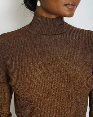 Hermès Bronze Metallic Knitted Longsleeve Jumper Size FR 34 (UK 6)