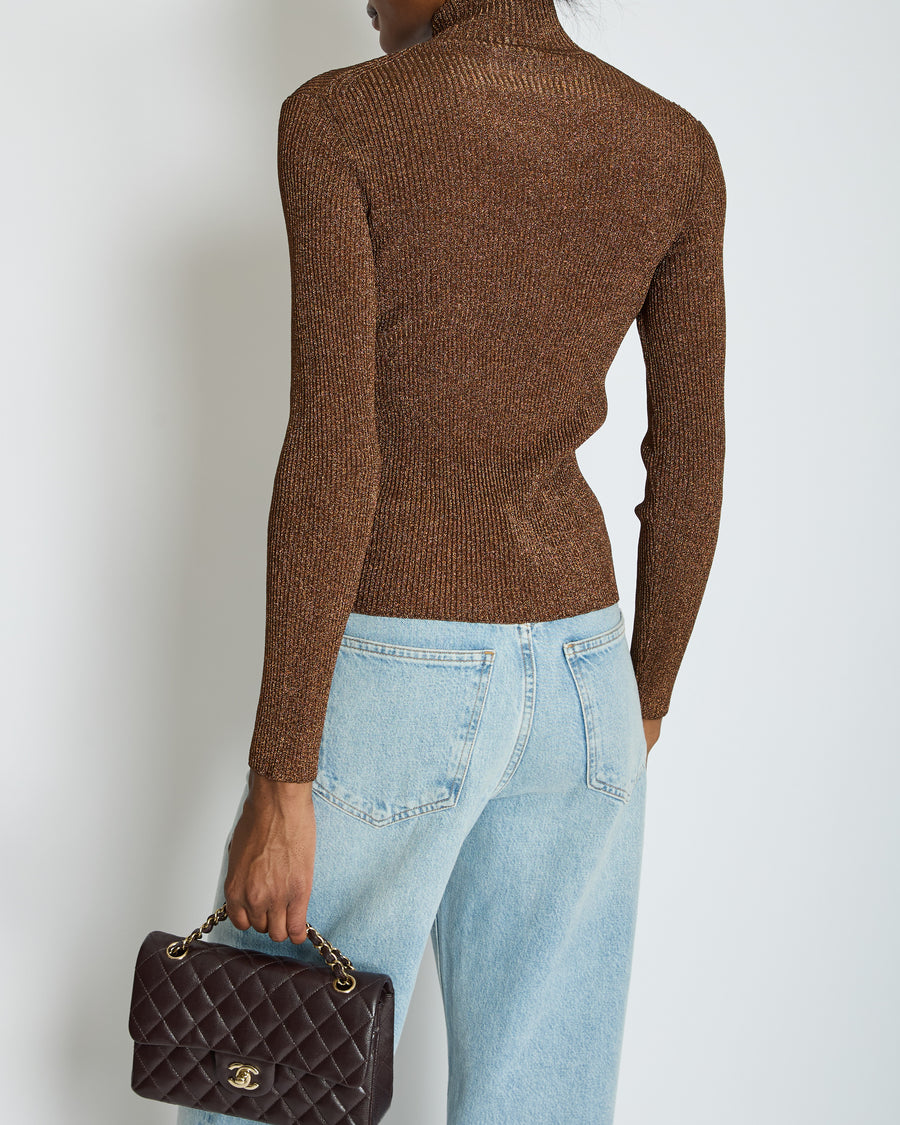 Hermès Bronze Metallic Knitted Longsleeve Jumper Size FR 34 (UK 6)