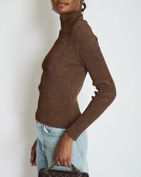 Hermès Bronze Metallic Knitted Longsleeve Jumper Size FR 34 (UK 6)