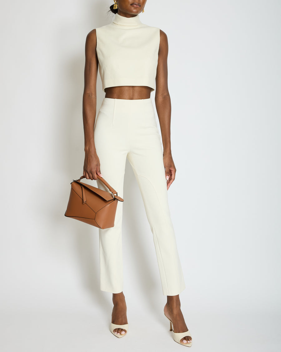 Celine Cream Cropped Cashmere High-Neck Top Size FR 36 (UK 8)