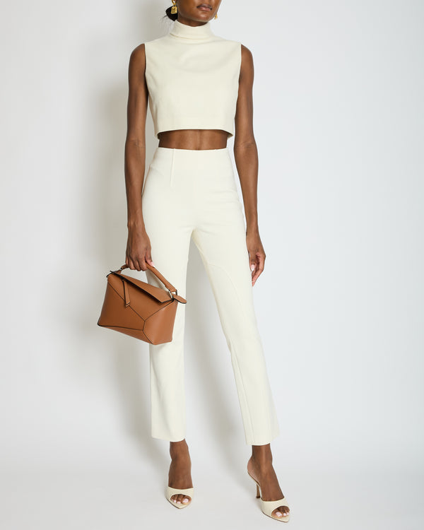 Celine Cream Cropped Cashmere High-Neck Top Size FR 36 (UK 8)