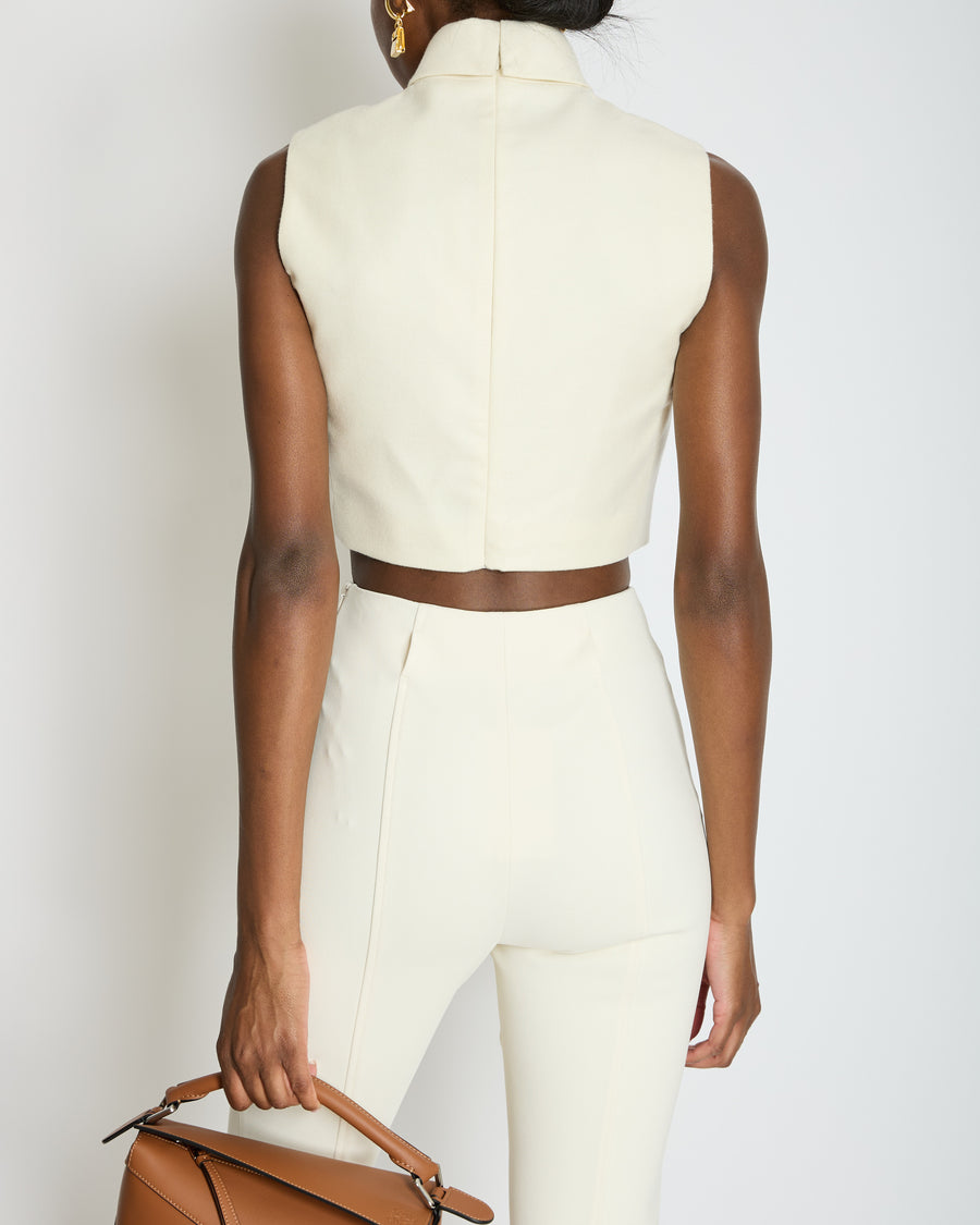 Celine Cream Cropped Cashmere High-Neck Top Size FR 36 (UK 8)