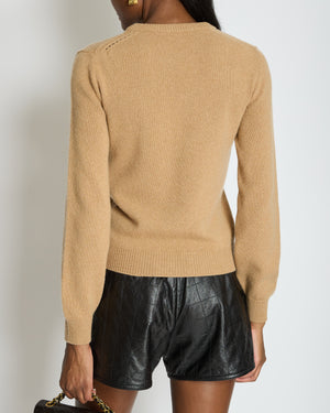 Céline Brown Long Sleeve Cashmere Jumper with Logo Detail Size FR XS (UK 6)