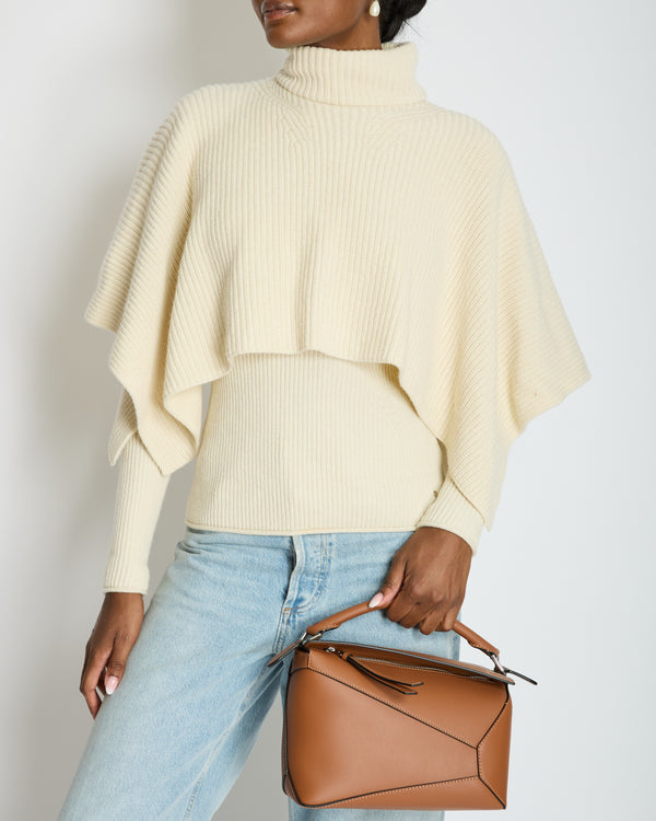 Hermès Cream Knitted Ribbed Jumper with Cape Detail Size FR 34 (UK 6)