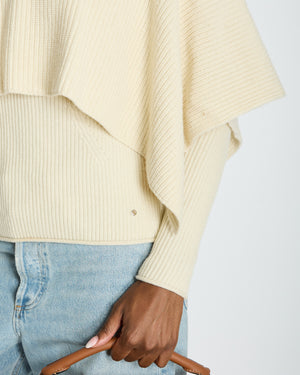 Hermès Cream Knitted Ribbed Jumper with Cape Detail Size FR 34 (UK 6)