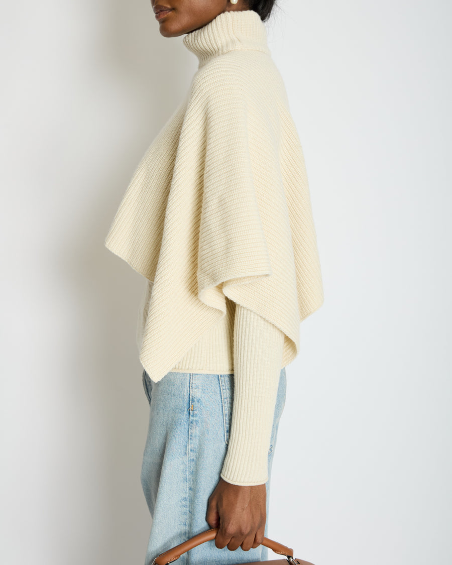 Hermès Cream Knitted Ribbed Jumper with Cape Detail Size FR 34 (UK 6)