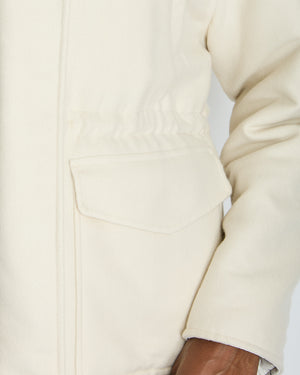 Hermès Cream Cashmere, White Nylon with Chaine D'Ancre Pattern Reversible Puffer Jacket Size FR 44 UK 16