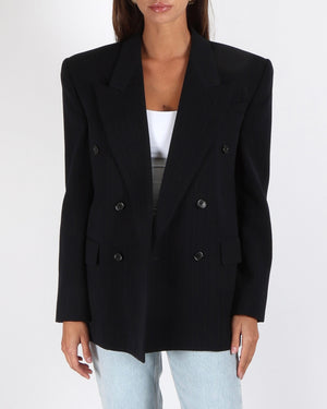 Saint Laurent Navy Striped Double-Breasted Blazer Size FR 34 (UK 6)