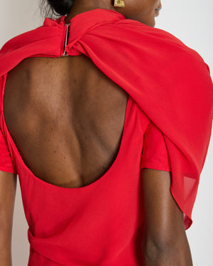 Jacquemus La Robe Castagna Red Chiffon Mini Dress with Draping and Padded Shoulder Detail FR 38 (UK 10)