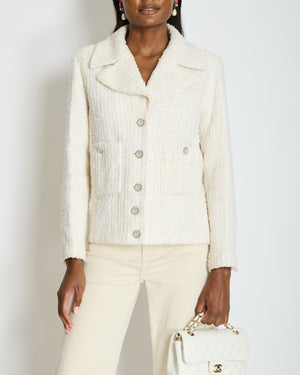 Chanel 22P Cream Tweed Jacket with Embellished Buttons Detail Size FR 38 (UK 10) RRP £5,910