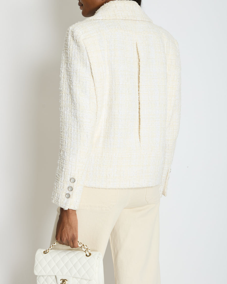 Chanel 22P Cream Tweed Jacket with Embellished Buttons Detail Size FR 38 (UK 10) RRP £5,910