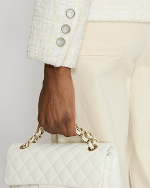 Chanel 22P Cream Tweed Jacket with Embellished Buttons Detail Size FR 38 (UK 10) RRP £5,910