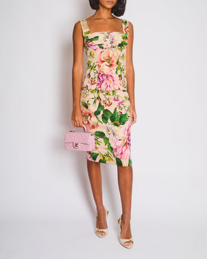 Dolce Gabbana Pink Silk Floral Print Top and Midi Skirt Set Size IT 40 (UK 8)