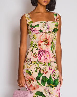 Dolce Gabbana Pink Silk Floral Print Top and Midi Skirt Set Size IT 40 (UK 8)